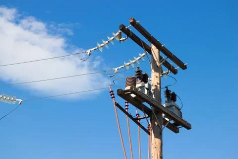 Communications pole and cables Stock Photos