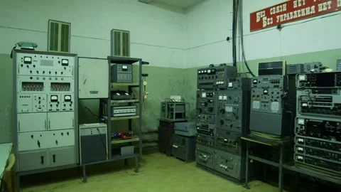Communications Room in Secret Underground Soviet Nuclear War Bunker Vídeo Stock 293745396
