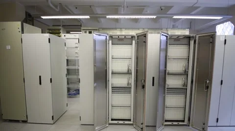 Communications room with a storage and switch off lights. Stock Footage 66057497