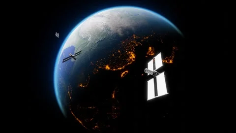 Communications satellites orbiting earth Stock-Footage 258369995