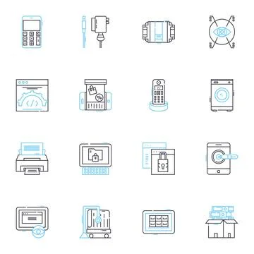 Communications tools linear icons set. Email, Chat, Video, Ph, Text, Voice Stock Illustration
