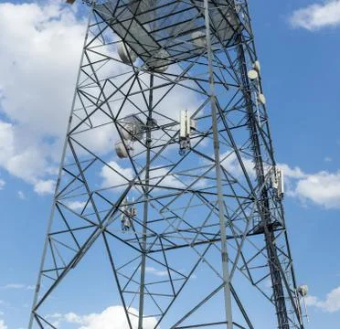 Communications tower with blue Cloud sky background Stock Photos