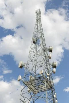 Communications tower with blue Cloud sky background Stock Photos