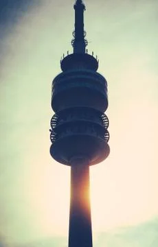 Communications Tower At Sunset Stock-Fotos
