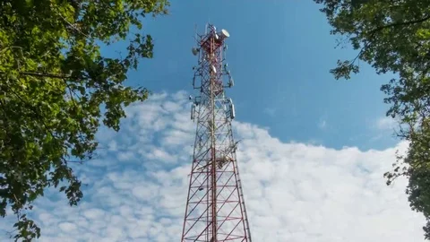 Communications tower timelapse with sky and cloud background. Antenna tower b Stock Footage 69154712
