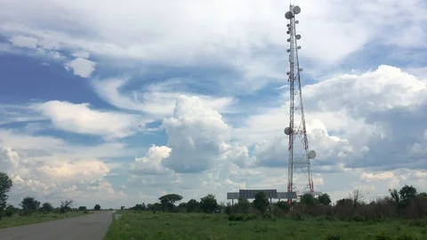 Communications towers alongside the road in Botswana Video stock 101615983