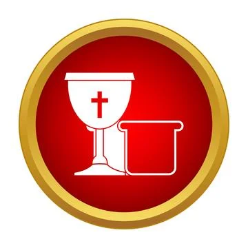 Communion bread and chalice icon in red circle Stock Illustration