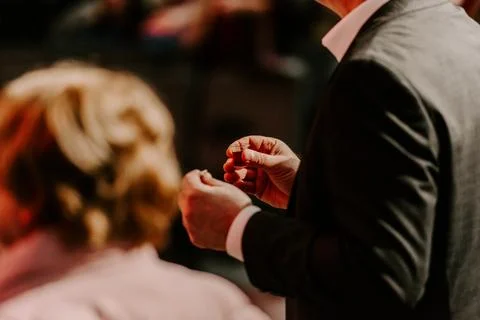 Communion with bread and wine during the service in the assembly Stock Photos