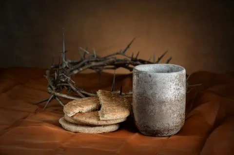 Communion Cup and Bread Stock Photos