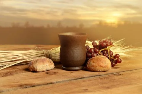 Communion Elements at Sunset Stock Photos