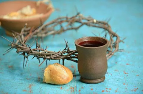 Communion Elements on Table Stockfoto's