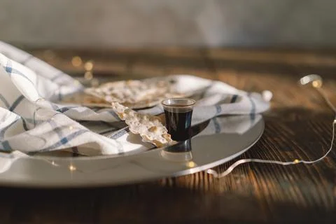 Communion. Religious tradition of breaking bread. Bread and wine Stock Photos