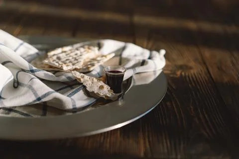 Communion. Religious tradition of breaking bread. Bread and wine Stock Photos