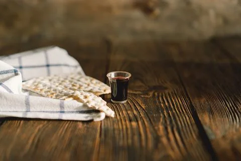 Communion. Religious tradition of breaking bread. Bread and wine Stock Photos