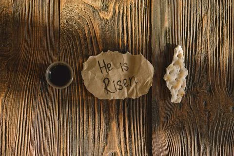Communion. Religious tradition of breaking bread. Bread and wine Foto stock