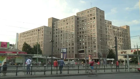 Communist Architecture WS Still Light Rail and Apartment Block 库存影片 69145970