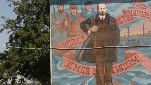 Communist Lenin on house wall Stock Footage 86422016