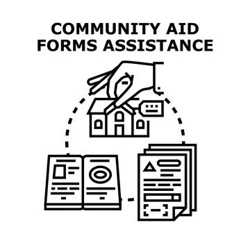 Community aid forms assistance program concept Illustrazione stock