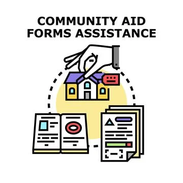 Community aid forms assistance program concept Stock Illustration