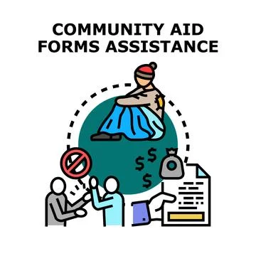 Community aid forms providing social assistance to people in need Stock Illustration