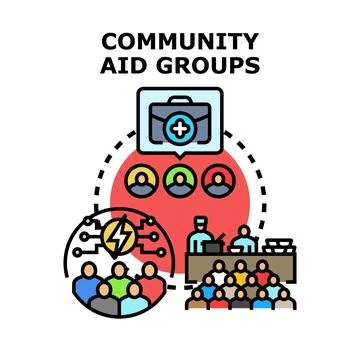 Community aid groups providing support and assistance Ilustración de archivo