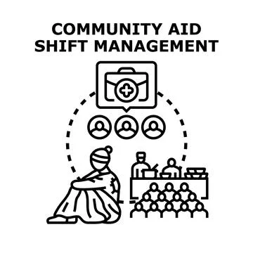 Community aid shift management concept illustrating voluntary assistance Stock Illustration