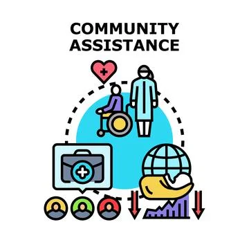 Community assistance providing global support and healthcare services Stock Illustration