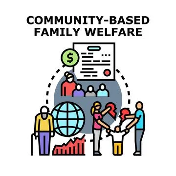 Community based family welfare system supporting social assistance Stock Illustration