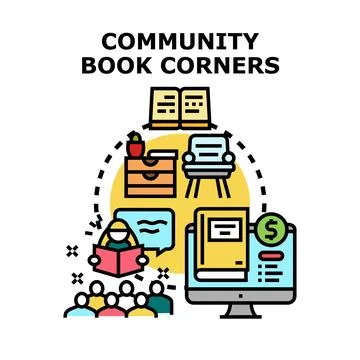 Community book corners concept promoting mutual learning Stock Illustration