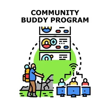 Community buddy program connecting participants virtually for support and g.. Stock Illustration