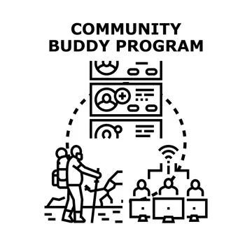 Community buddy program connecting people online, facilitating mentorship and Stock Illustration