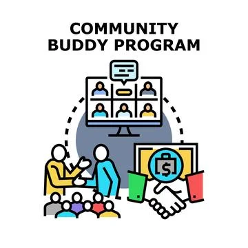 Community buddy program fostering online and in person mentorship Stock Illustration