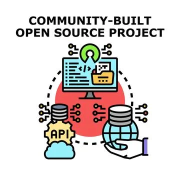 Community building open source software project development Ilustración de archivo