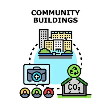 Community buildings concept developing sustainable urban environment Ilustración de archivo
