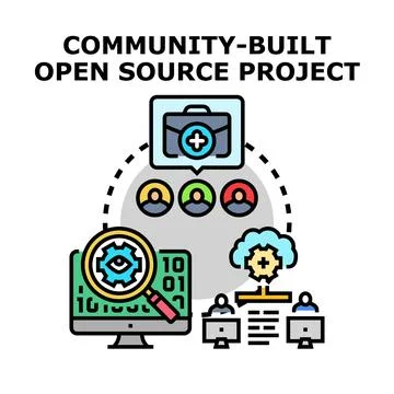 Community built open code project collaboration icon Stock Illustration