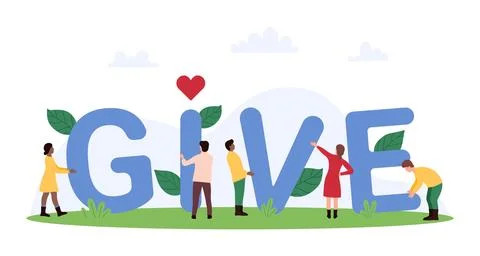 Community, charitable organization for charity support of tiny people and Give 스톡 일러스트