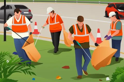 Community Cleaning on the Roadside Stock Illustration