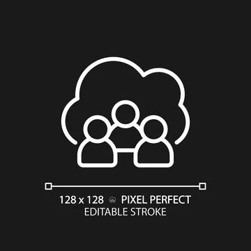 Community cloud pixel perfect white linear icon for dark theme Stock Illustration
