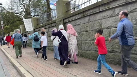Community conducts long march as a form of support to Palestine Stock Footage 252629062