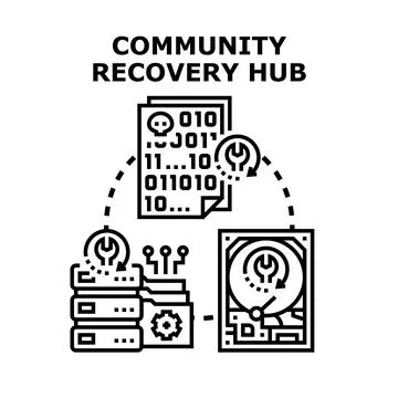 Community data recovery hub for digital information repair Stock Illustration