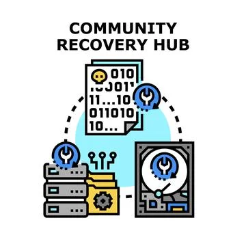 Community data recovery hub for digital information repair Stock Illustration