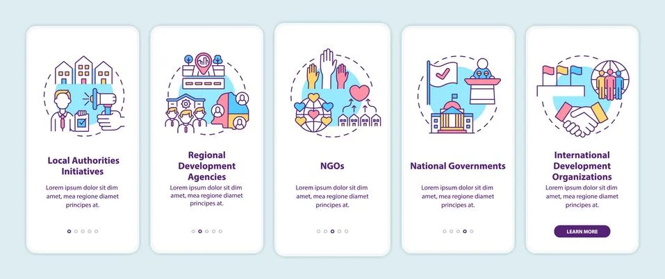 Community development programs levels onboarding app page screen with concepts イラスト素材