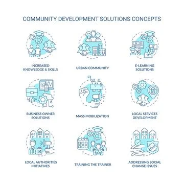 Community development solutions concept icons set Stock Illustration