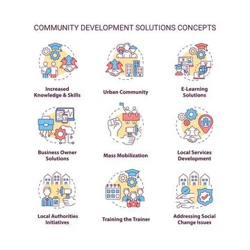 Community development solutions concept icons set Stock Illustration