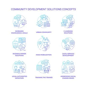 Community development solutions concept icons set Illustrazione stock