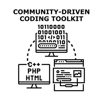 Community driven coding toolkit creating software development system 库存插图