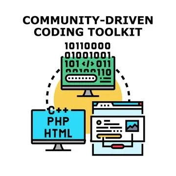 Community driven coding toolkit creating software development system 库存插图
