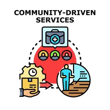 Community driven services implementing collaborative solutions delivering s.. 스톡 일러스트