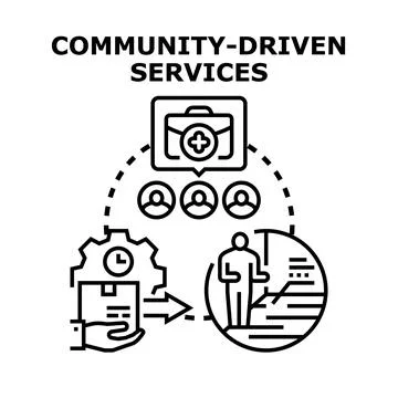 Community driven services vector illustration people collaborating, sharing r Stock Illustration