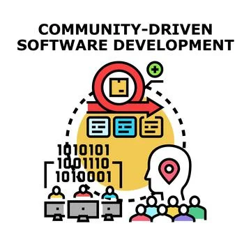 Community driven software development process collaborating people Stock Illustration